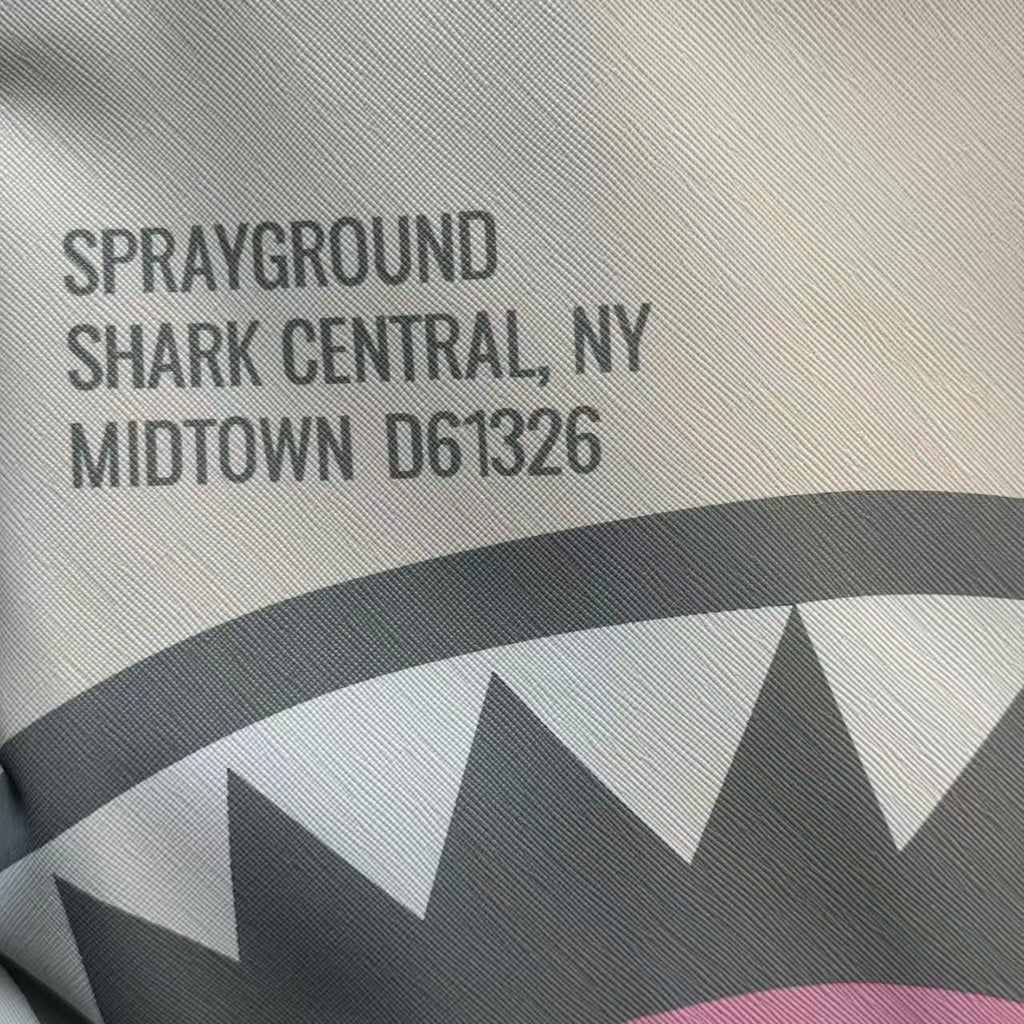 Cream Streetwear Backpack - New York Text Print with Grey & Pink Shark Mouth Design