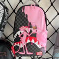 Pink Panther Themed Streetwear Backpack – Melting Pink Ice Cream with Checkerboard and Shark Mouth Design