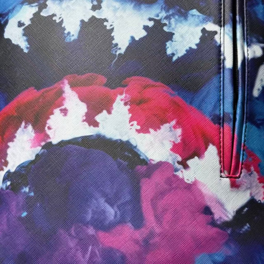 Blue Purple & Red Watercolor Cloud Pattern Streetwear Backpack - Artistic Nebula Shark Mouth Design