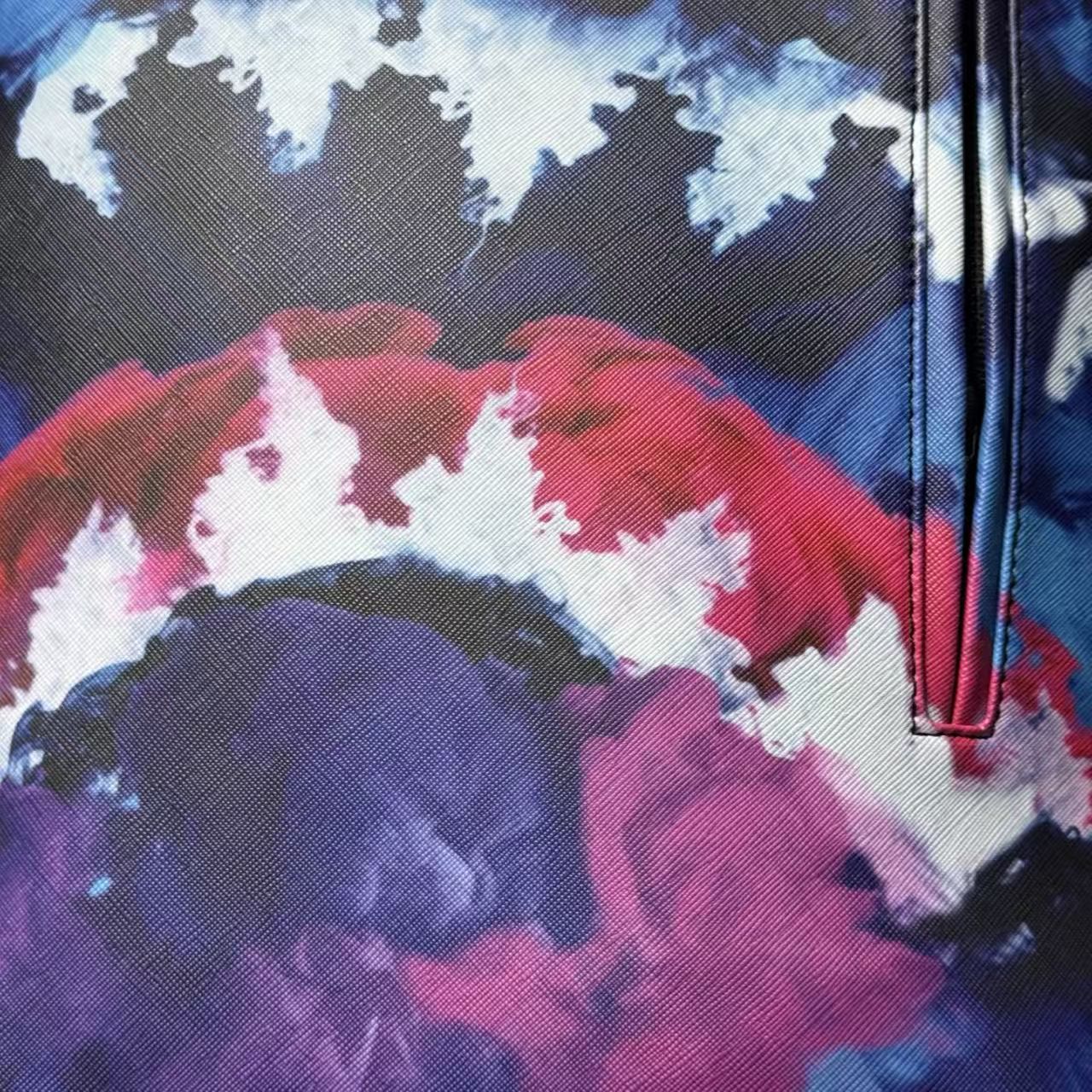 Blue Purple & Red Watercolor Cloud Pattern Streetwear Backpack - Artistic Nebula Shark Mouth Design