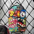 Colorful Graffiti Money Streetwear Backpack - Exaggerated Eye and Melting Dripping Pink Shark Mouth Design