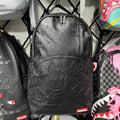 Black 3D Embossed Graffiti Streetwear Backpack - All-Black Dark Pattern Shark Mouth Design