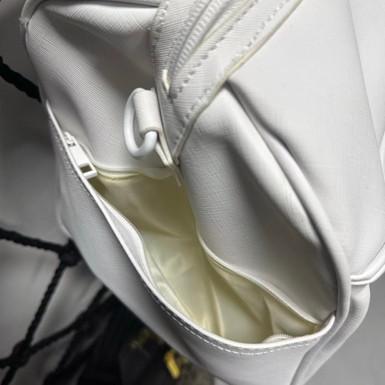White Graffiti Spliced Duffle Bag - Stitched Shark Teeth Texture with Colorful Pattern Design