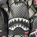 Black, White & Grey Checkerboard Streetwear Backpack - Classic Shark Mouth Graphic Design