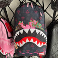 Dark Grey Backpack with Pink Diamond All-Over Print - Pink Panther on Cash and Classic Shark Mouth Design