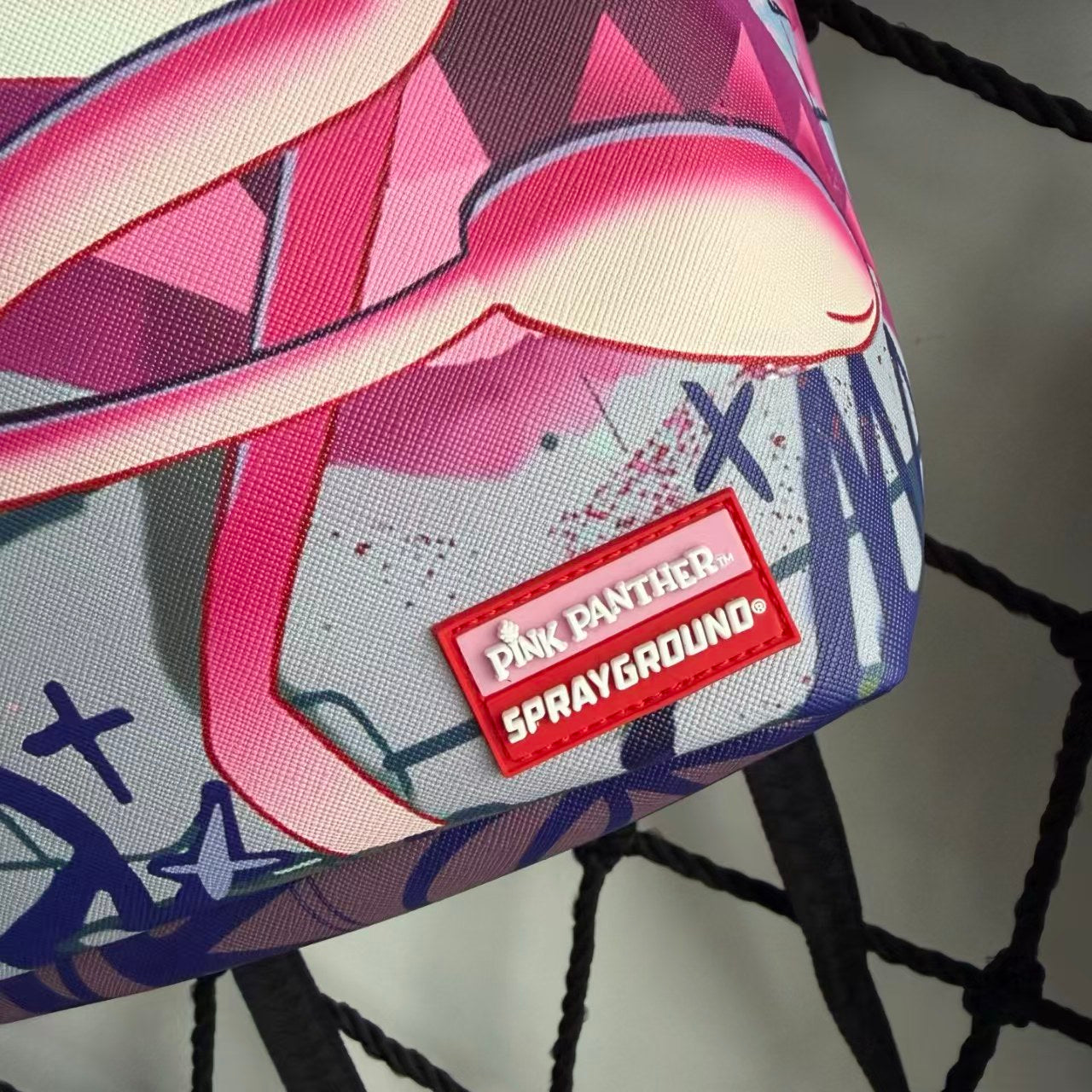 Pink Panther Themed Streetwear Backpack - Dreamy Blue Purple Background with Sparkling Diamond Pile Design