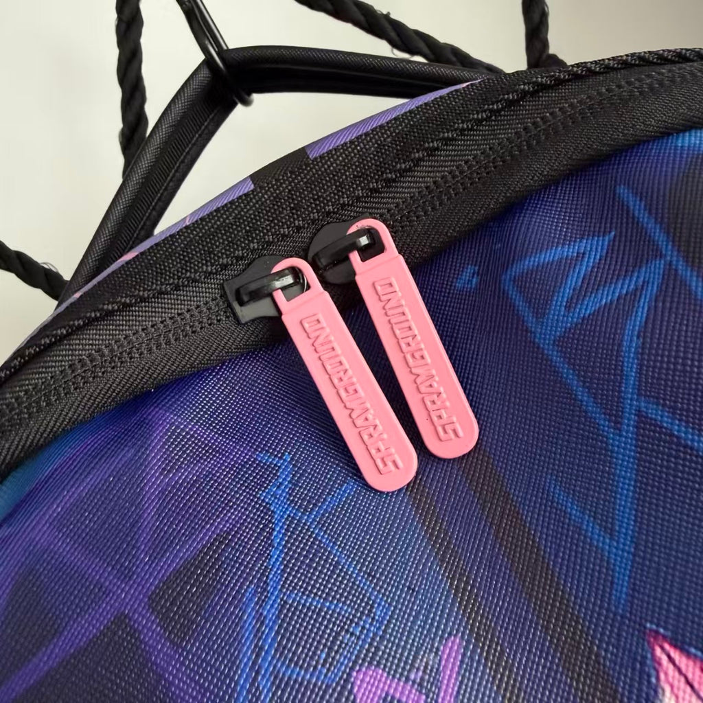 Pink Panther Themed Streetwear Backpack - Dreamy Blue Purple Background with Sparkling Diamond Pile Design
