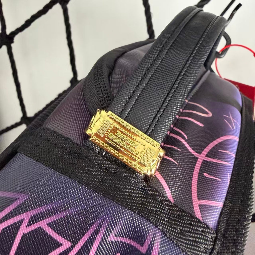 Pink Panther Themed Streetwear Backpack - Dreamy Blue Purple Background with Sparkling Diamond Pile Design